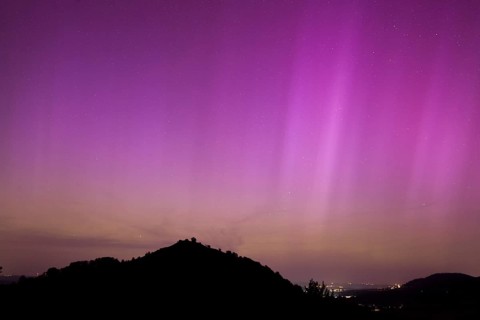 Northern lights in southern Germany. Very strong auroras over the Limburg near Weilheim, Swabian