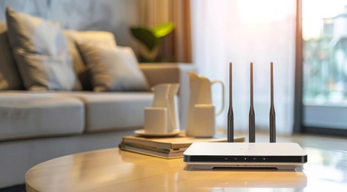 Advanced fast broadband wireless router. Concept of new technology and fast network connectivity,