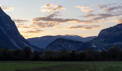 Evening clouds, church of Puergg, cot of Styria, near Irdning, Ennstal, Styria, Austria, Europe