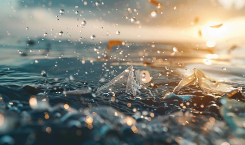 Plastic bags floating in the ocean water, environment and ecology AI generated