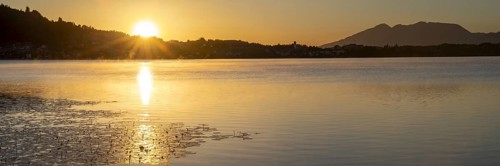Sunrise, Hopfensee, near Fuessen, Ostallgaeu, Allgaeu, Upper Swabia, Swabia, Bavaria, Germany,