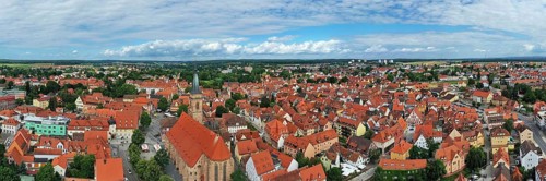 Aerial view of the historic old town of Schwabach with a view of the town church of St John and St