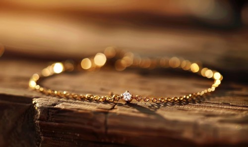 A dainty gold chain bracelet with a single sparkling diamond charm AI generated