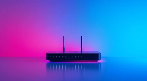 Advanced fast broadband wireless router. Concept of new technology and fast network connectivity,
