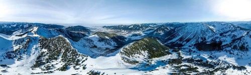 Winter, Alpine panorama with Aiplspitz, Schliersee and Mangfall mountains, Bavarian Prealps,