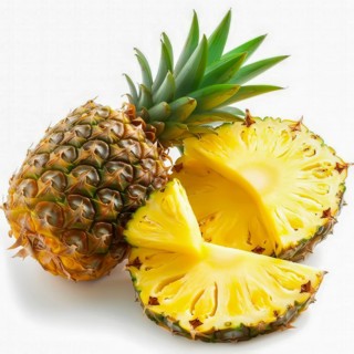 A fresh pineapple with green leaves and juicy, yellow slices on display, AI generated