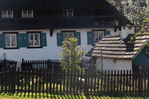 Black Forest house with garden fence in Glottertal, Baden-Wuerttemberg, Germany, Europe