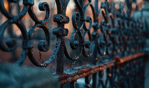 A rusted wrought iron gates in hues of deep charcoal and slate gray AI generated