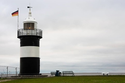 Black and white lighthouse near the North Sea resort of Wremen, called 'Kleiner Preusse', German