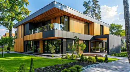 Modern private villa architecture of a house. Luxury property for sale in an upscale community, AI