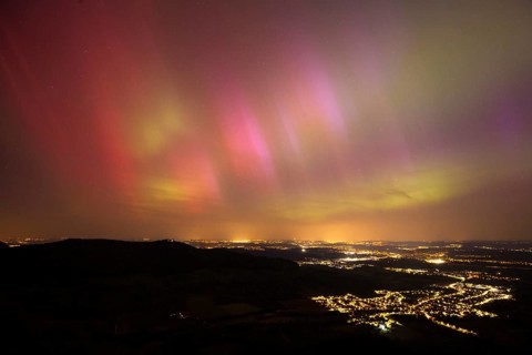 Aurora Borealis in Germany. Very strong aurora borealis over the Stuttgart metropolitan region.