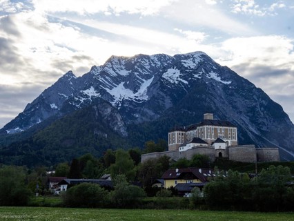 Evening mood, Grimming, Trautenfels Castle, near Irdning, Ennstal, Styria, Austria, Europe