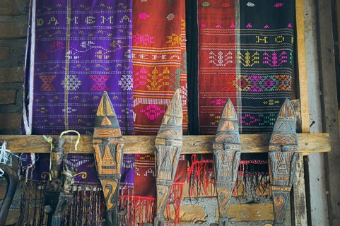 Colorful Ulos fabrics showcasing indigenous ethnic design and intricate patterns of the Batak