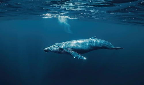 An underwater view of a blue whale AI generated
