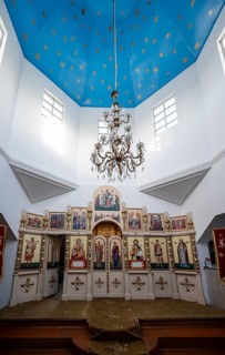Interior view, Tserkov Russian Orthodox Church, Teploklyuchenka, Kyrgyzstan, Asia