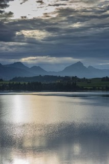 Sunset, Hopfensee, Hopfen am See, near Fuessen, Ostallgaeu, Allgaeu, Bavaria, Germany, Europe