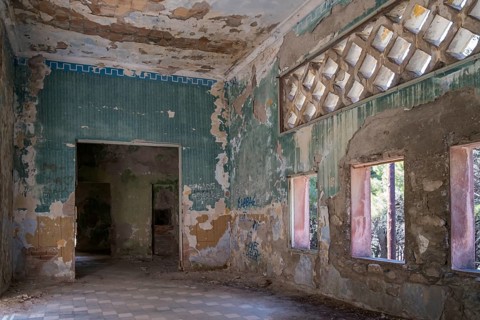 Ruins in the ghost town of Eleousa, Lost Place, Rhodes, Dodecanese, Greek island, Greece, Europe