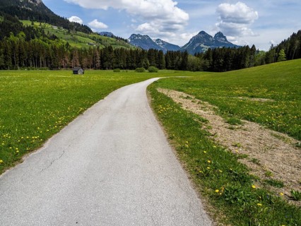 Salzkammergut cycle path, cloudy mood over mountain peaks, near Bad Mitterndorf, Styria, Austria,