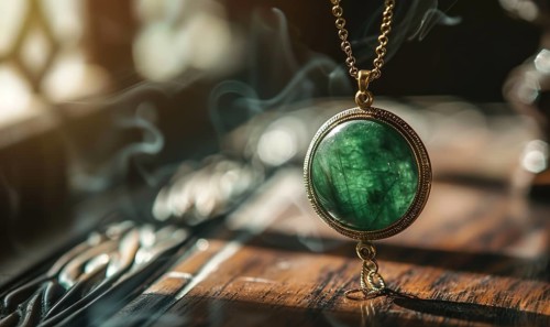 A necklace featuring a lustrous jade gemstone pendant AI generated