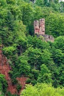 Schadeck Castle, also known as the Swallow's Nest, four-castle town of Neckarsteinach,
