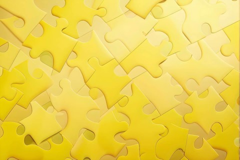 Illustration of scattered yellow puzzle pieces sprawled across as a wallpaper background, AI