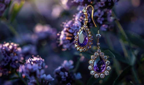 A pair of earrings featuring dazzling amethyst gemstones AI generated