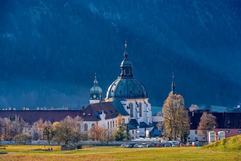 Ettal Benedictine Abbey and baroque church, municipality of Ettal in Ammergau, Upper Bavaria,