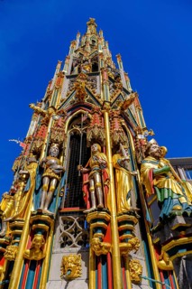 Beautiful fountain on the main market square, Old Town, Nuremberg, Middle Franconia, Franconia,