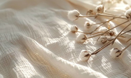 Cotton branch and soft cotton fabric in a soothing neutral tone AI generated