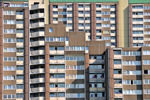 Residential tower blocks KoelnBerg, a social hotspot in the Meschenich district of Cologne, North