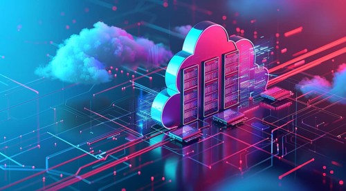 Cloud services concept and server farm supporting SAS cloud applications for enterprise clients, AI
