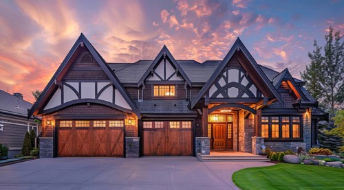 Modern private villa house in Victorian style. Luxury property for sale in an upscale community, AI