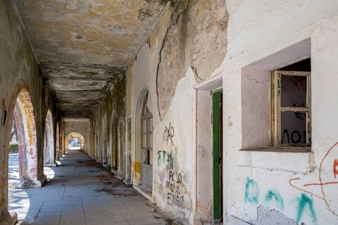 Ruined arcade building, Eleousa, Lost Place, Rhodes, Greece, Europe