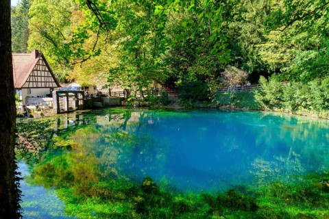 Blue spring, karst pot, Blautopf, Blaubeuren, Swabian Alb, Baden-Wuerttemberg, Germany, Europe