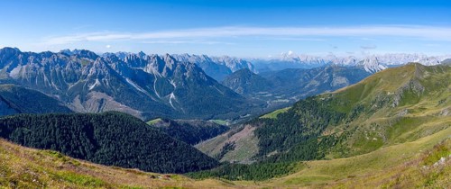 Mountain panorama, view from the Carnic main ridge, view of the mountain peaks of Cresta Righile