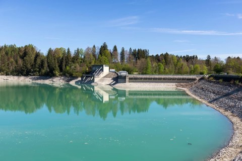 Lech barrage at Forggensee, Lech, power station, head reservoir, flood protection, flood