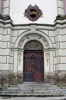 Entrance gate, Basilica of St Alexander and St Theodor, Ottobeuren Monastery, Allgaeu, Swabia,