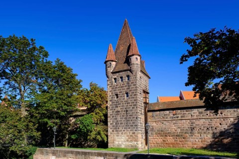 Jakobstor, city wall, Frauentorgraben, Nuremberg, Middle Franconia, Franconia, Bavaria, Germany,