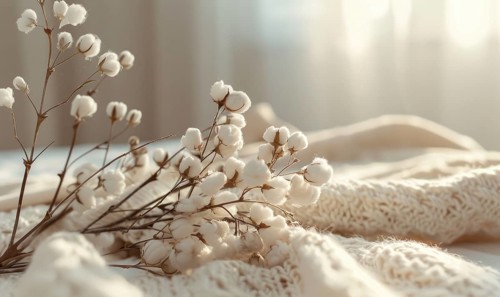 Cotton branch and soft cotton fabric in a soothing neutral tone AI generated