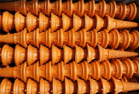 Stacked ice-cream cones in a box, London, England, E