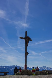 Summit cross, Mittagberg, 1451m, Nagelfluhkette Nature Park, Allgaeu Alps, Allgaeu, Bavaria,
