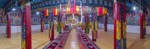 Dukhang, prayer and meeting room, Diskit Monastery, near Hunder, Nubra Valley, Ladakh, Jammu and