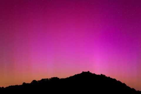 Northern lights in southern Germany. Very strong auroras over the Limburg near Weilheim, Swabian