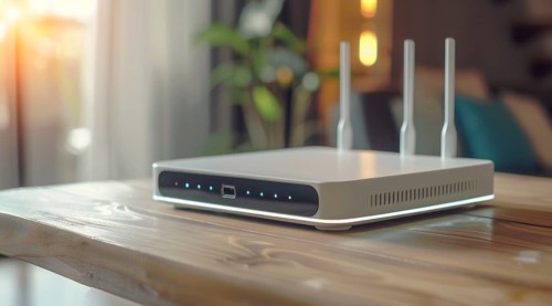 Advanced fast broadband wireless router. Concept of new technology and fast network connectivity,