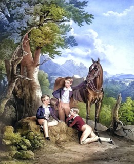 Franz Josef I (1830-1916) with his brothers the Archdukes Ferdinand Maximilian (1832-1867) and Karl