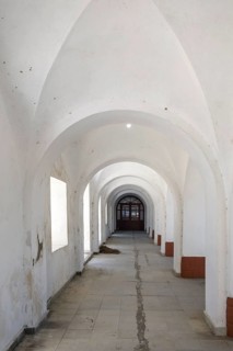 Arcades of the former school in the ghost town of Eleousa, Lost Place, Rhodes, Dodecanese, Greek