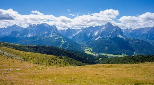 Mountain panorama, view of rocky mountain peaks of the Sesto Dolomites, Carnic main ridge, Carnic