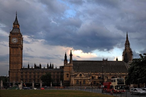 Big Ben and parts of Westminster Hall at dusk, Bridge Street, SW1, london, England, United Kingdom,