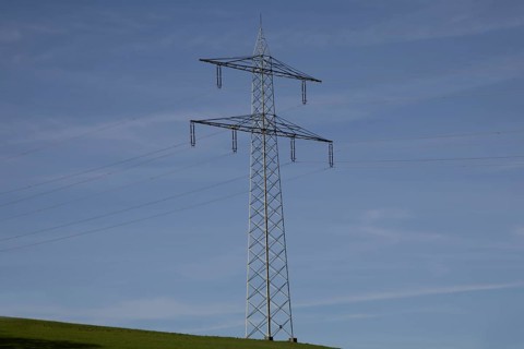 High-voltage pylon with power line in Glottertal, Baden-Wuerttemberg, Germany, Europe