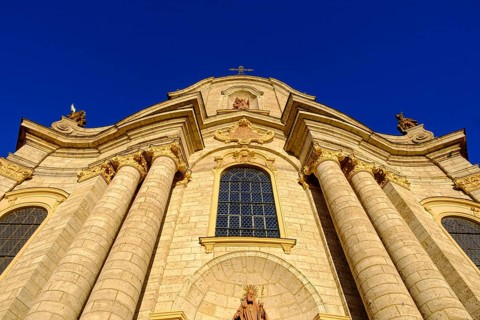 West facade, Zwiefalten Abbey, Zwiefalten Minster, Swabian Alb, Dobel Valley, Upper Swabia, Swabia,